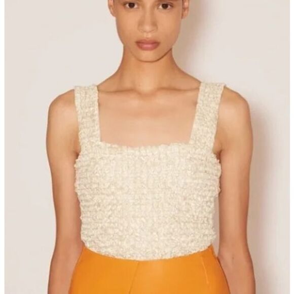 Nanushka Cadao Dribbled Ribbon Top in Ivory Champagne NWT Sz. S - Picture 2 of 7